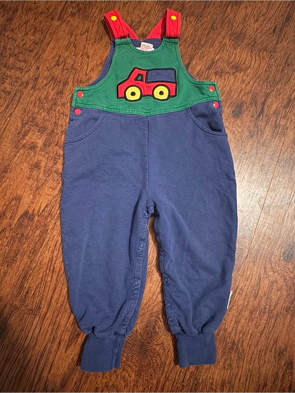 Vintage Gymboree Navy, Green and Red Overalls with Truck Applique